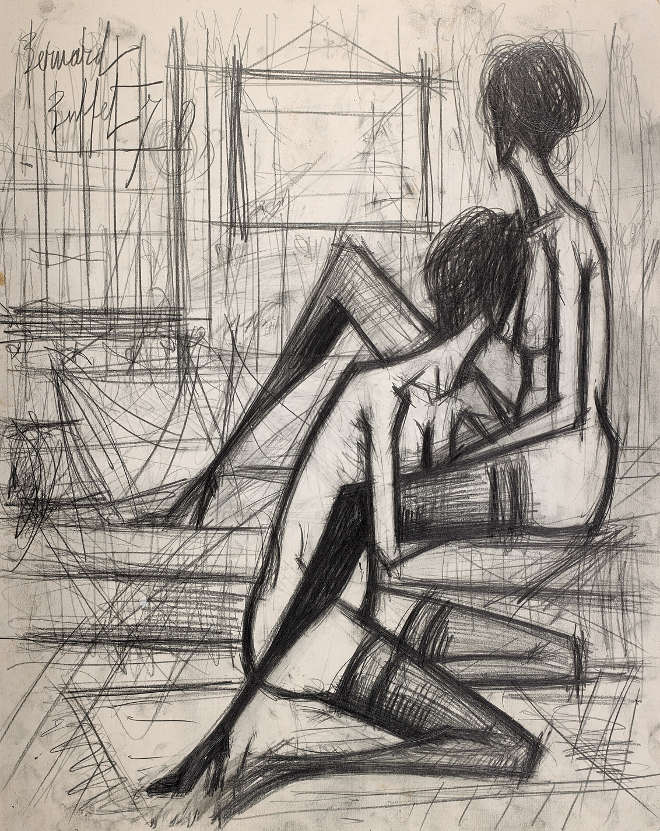 Bernard Buffet - Jeux de dames - 1970 - Fusain sur vélin