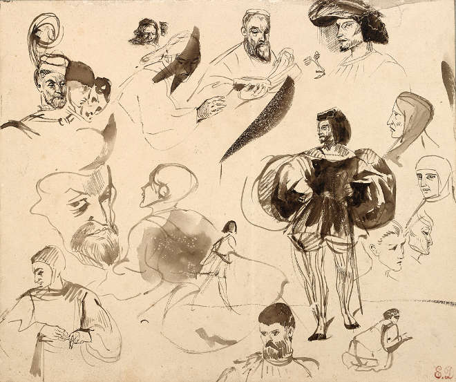 Eugène Delacroix - Feuille d’études pour Faust de Goethe : Faust et Méphistophélès
