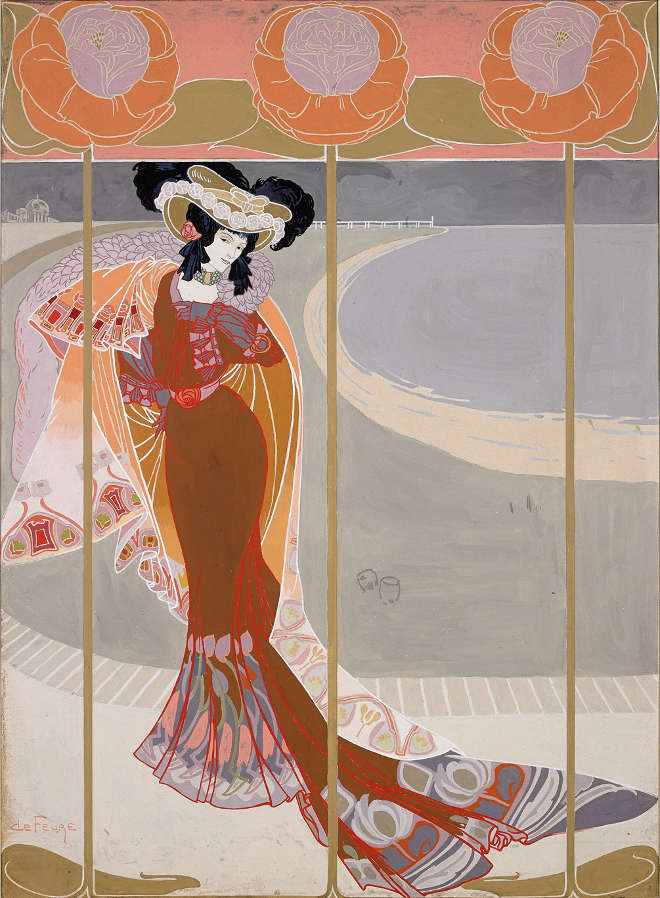 Georges de Feure - Elégante sur la plage - Gouache