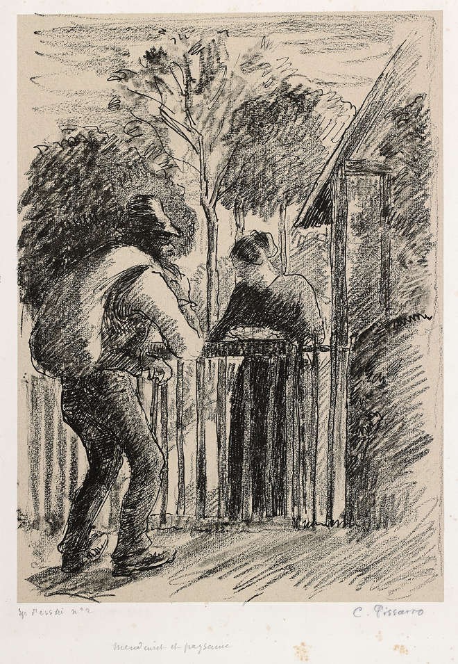 Camille Pissarro - Mendiant et paysanne - vers 1897 - Lithographie.