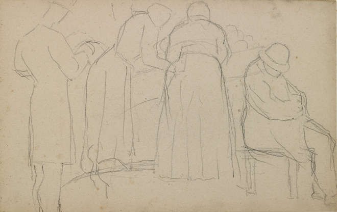 Georges Seurat - Homme assoupi, un autre debout lisant, deux femmes