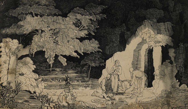 Rodolphe Bresdin - Mise au tombeau - Plume et encre de chine